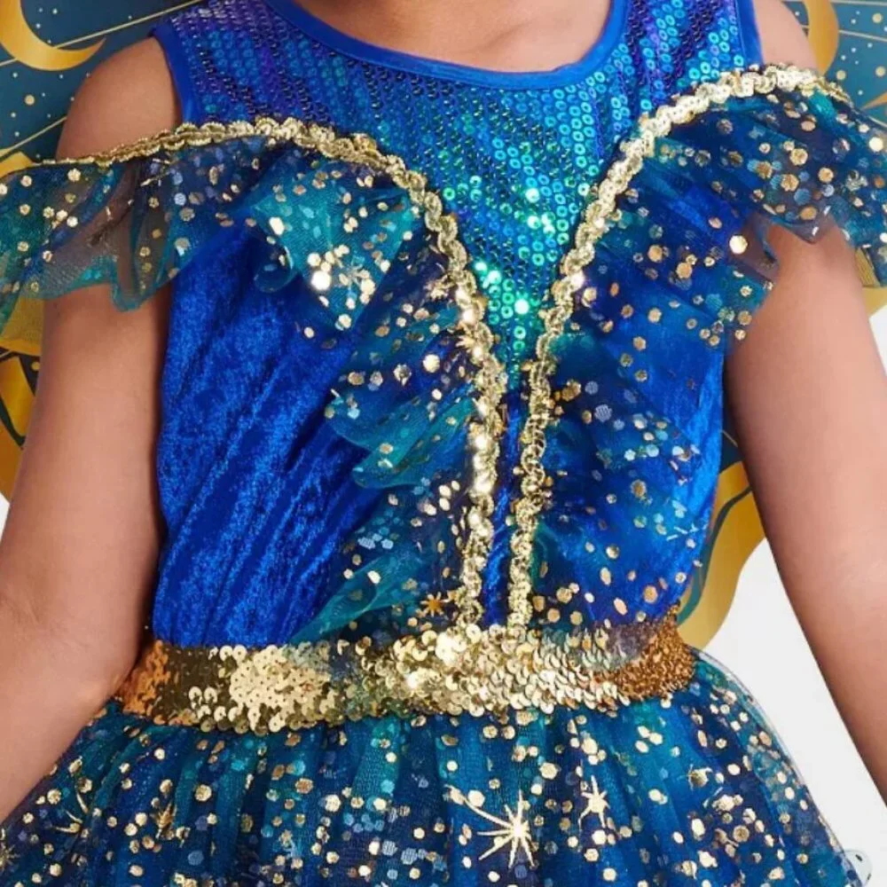 Moonlight Fairy Light Up Halloween Costume 8 Blue Gold Dress Wings Girls Kids